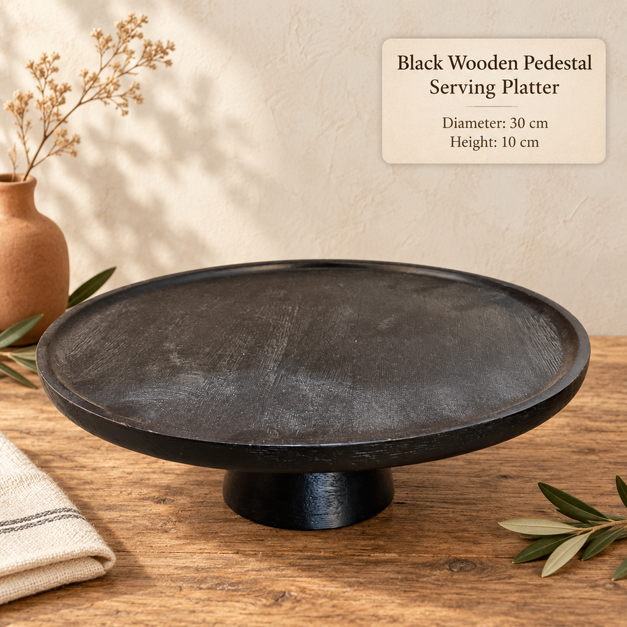 Black Wooden Pedestal Serving Platter