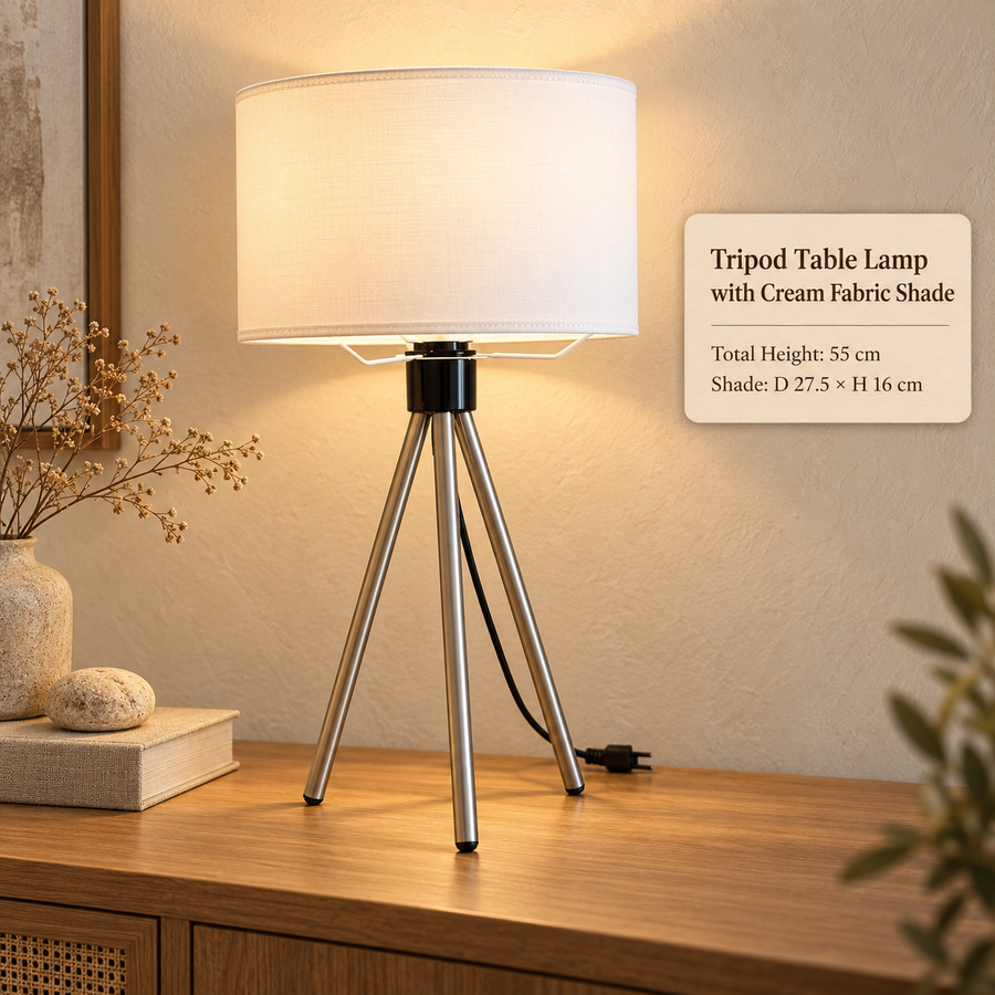 Tripod Table Lamp with Cream Fabric Shade