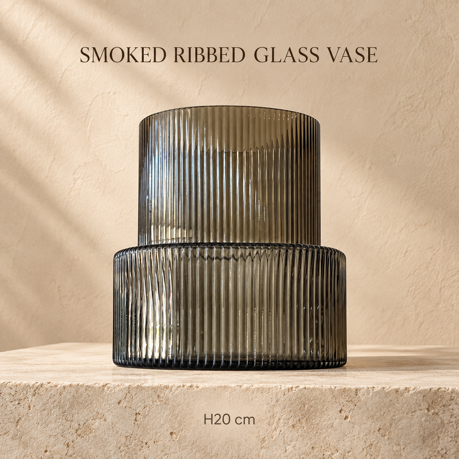 Smoked Ribbed Glass Vase