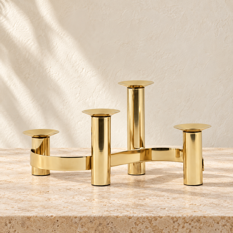 Sculptural Gold Metal 4-Candle Candelabra