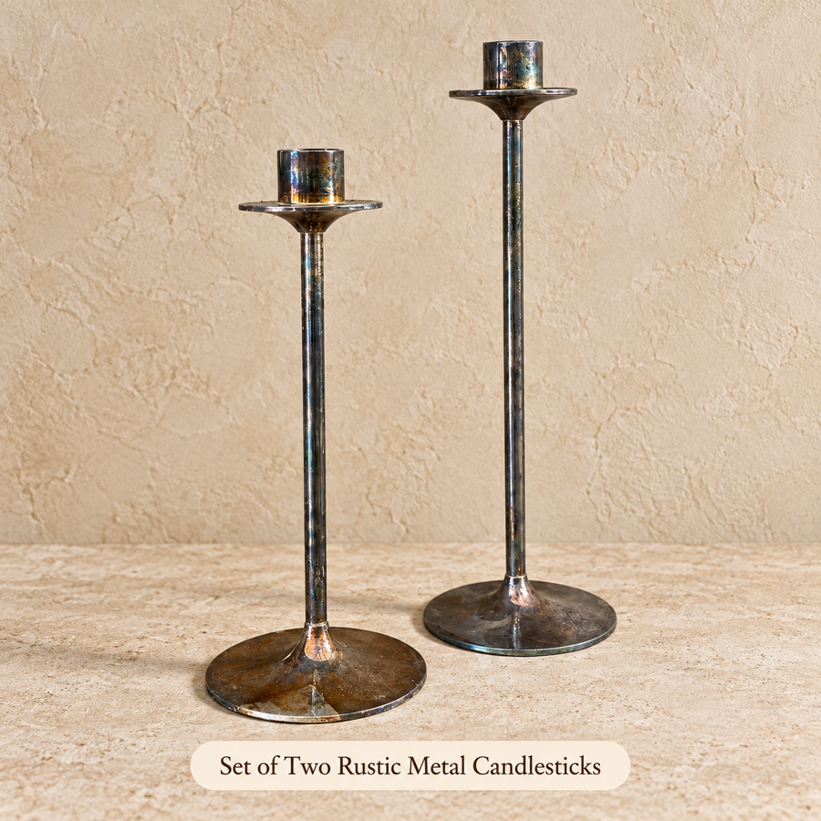 Set of Two Rustic Metal Candlesticks 005