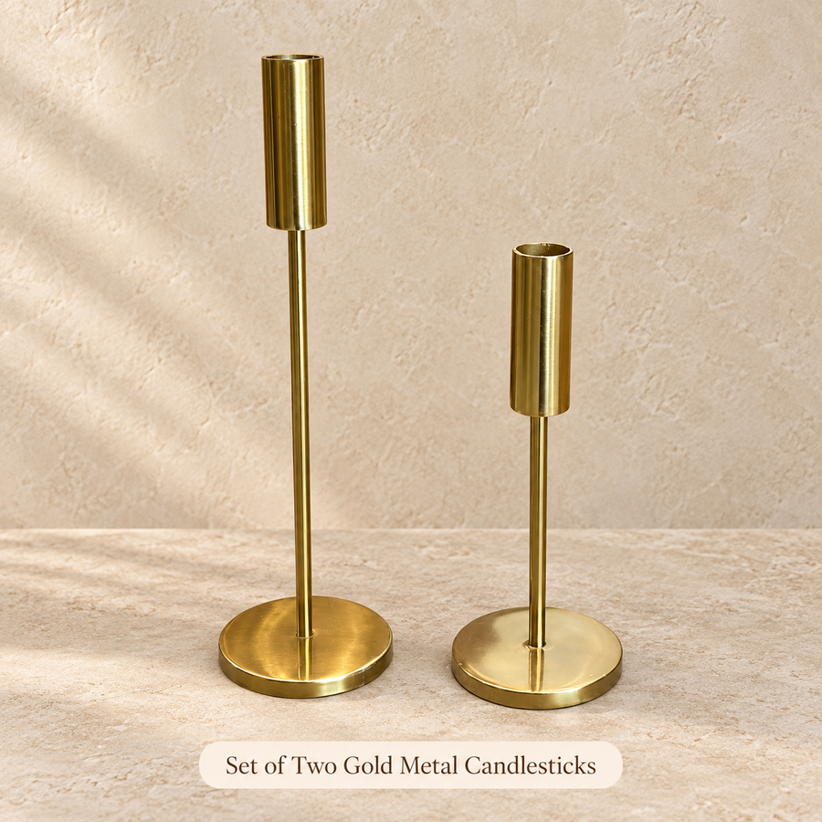Set of Two Gold Metal Candlesticks 002
