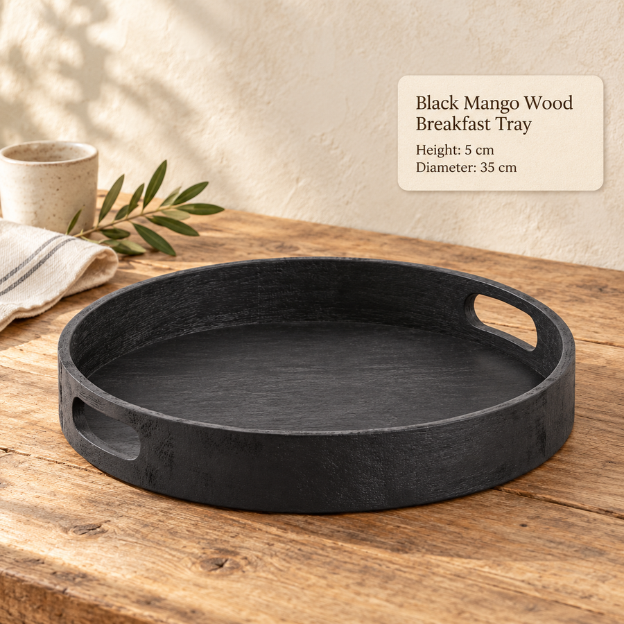 Black Mango Wood Breakfast Tray