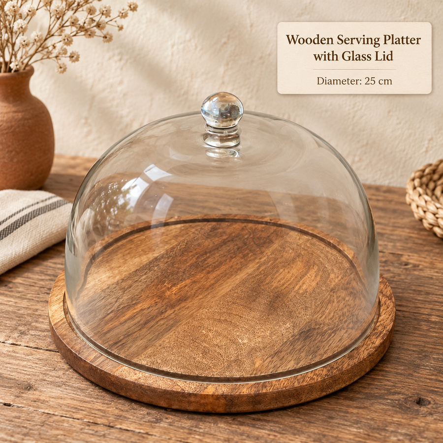Wooden Serving Platter with Glass Lid