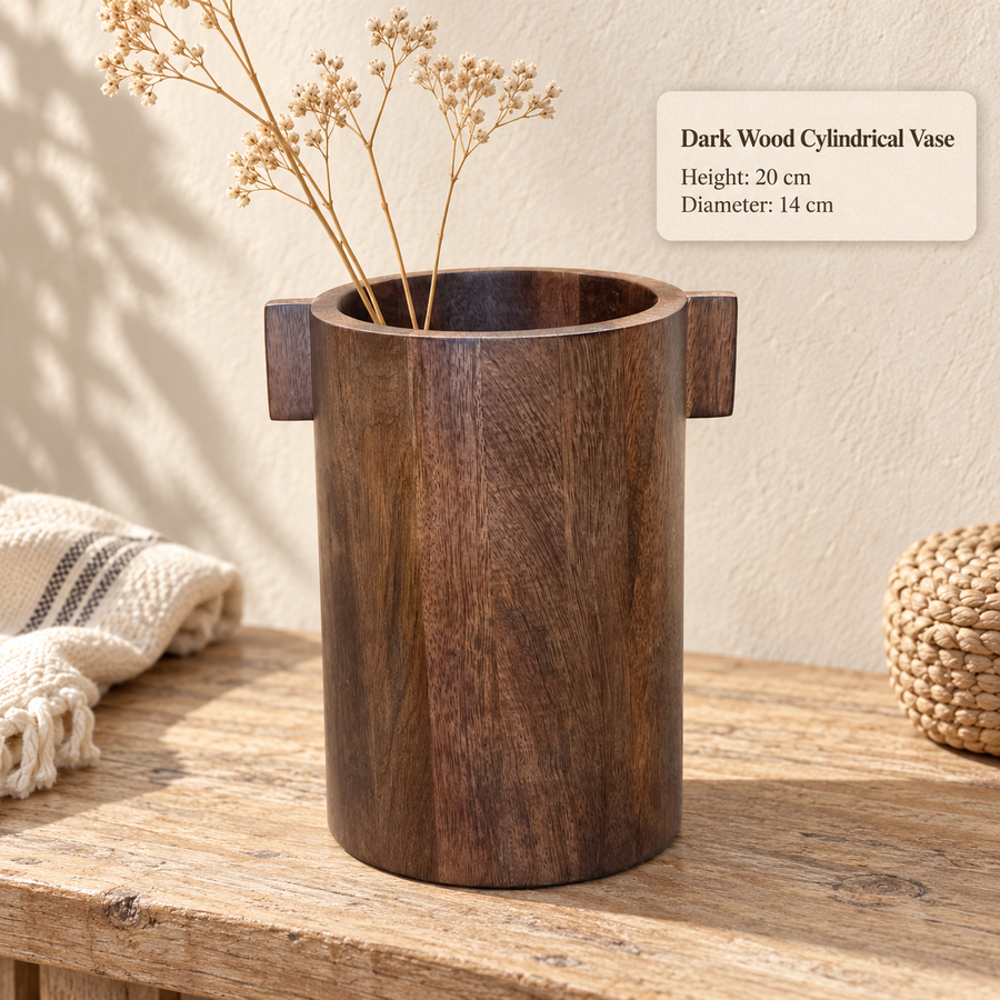 Dark Wood Cylindrical Vase
