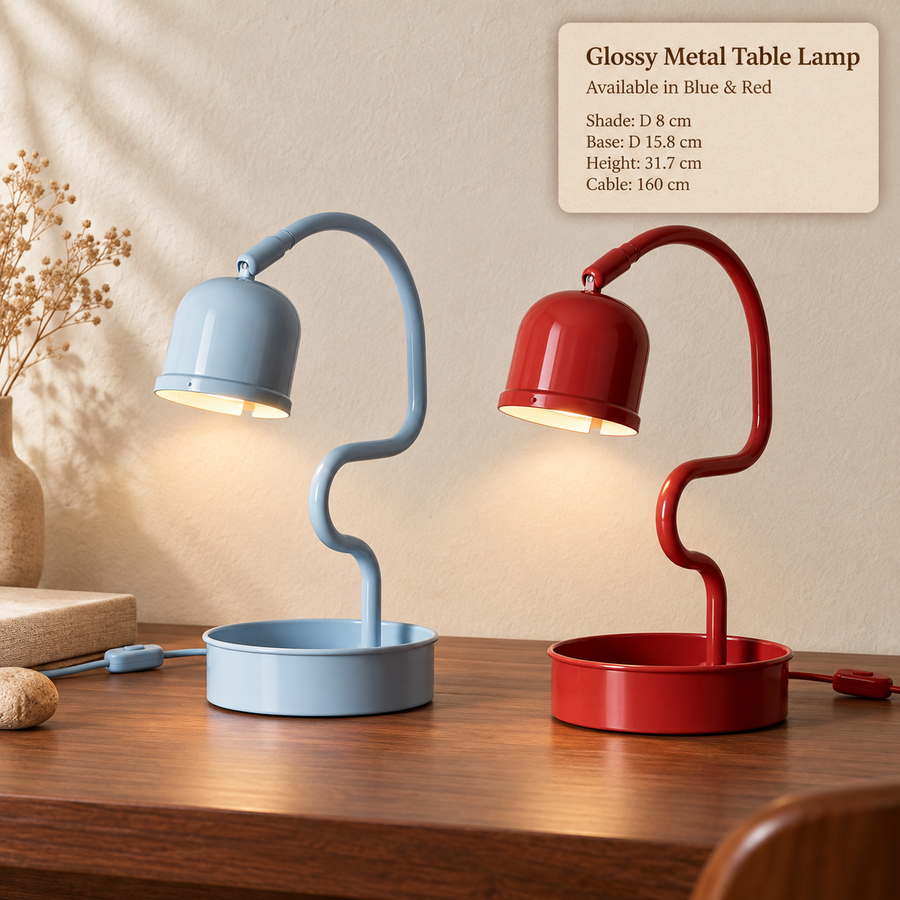 Glossy Metal Table Lamp with Storage Tray