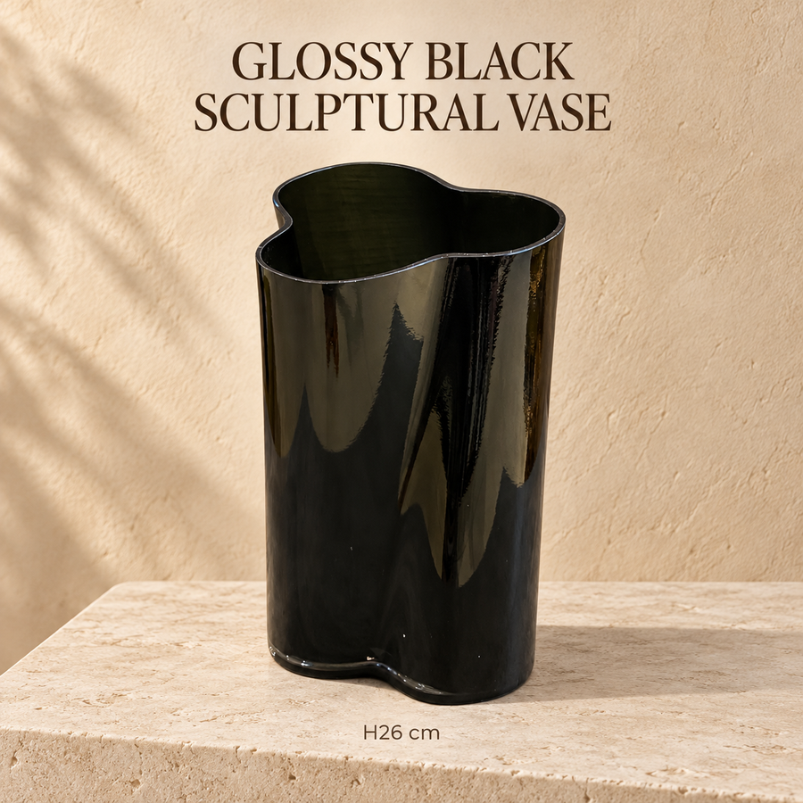 Glossy Black Sculptural Vase
