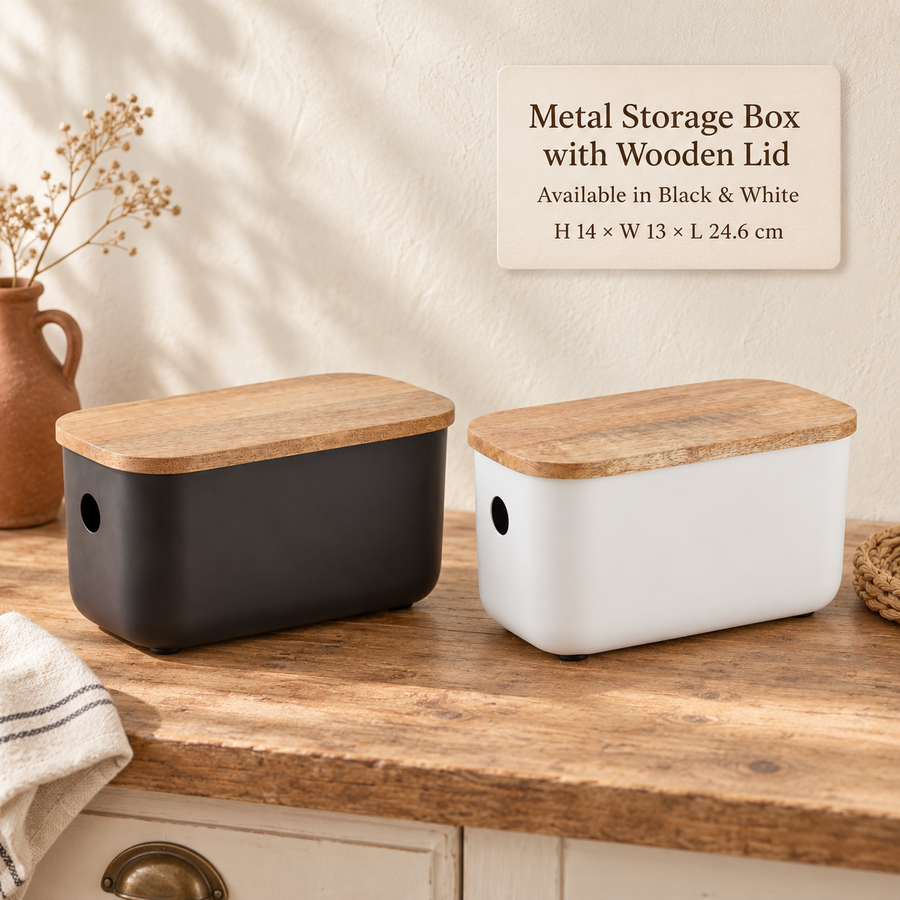 Metal Storage Box with Wooden Lid