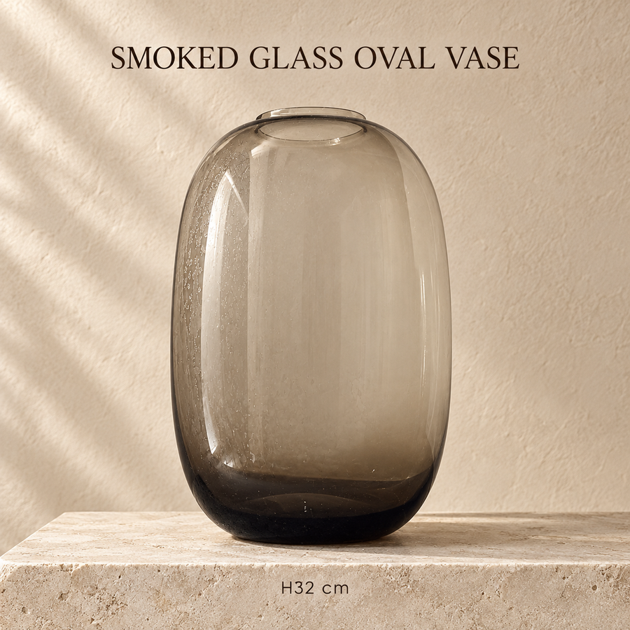 Smoked Glass Oval Vase