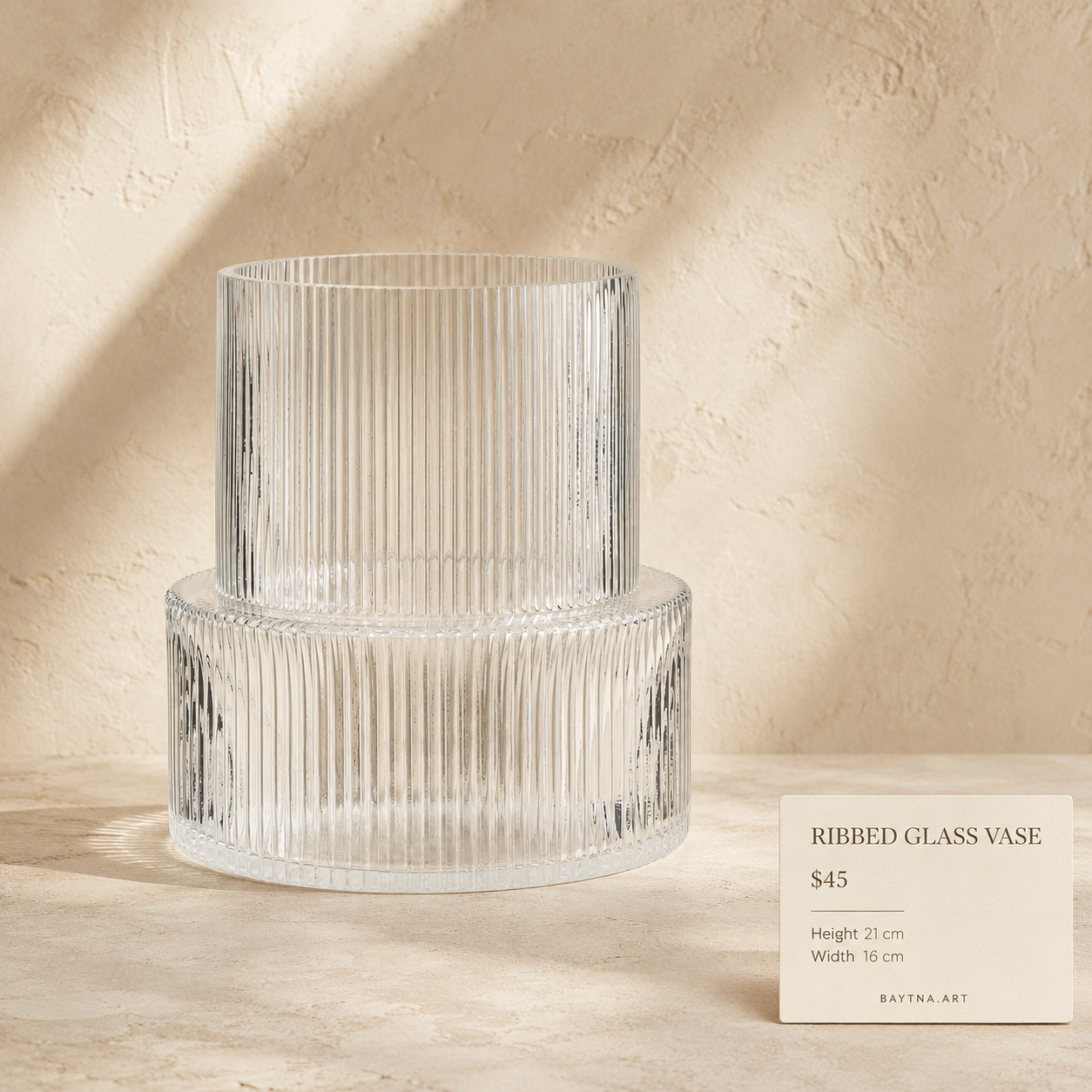Large ribbed glass vase