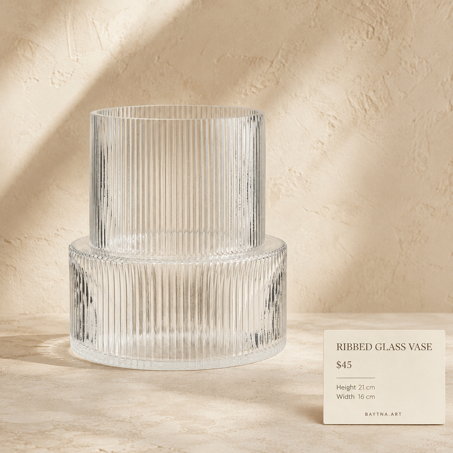 Large Ribbed Glass Vase